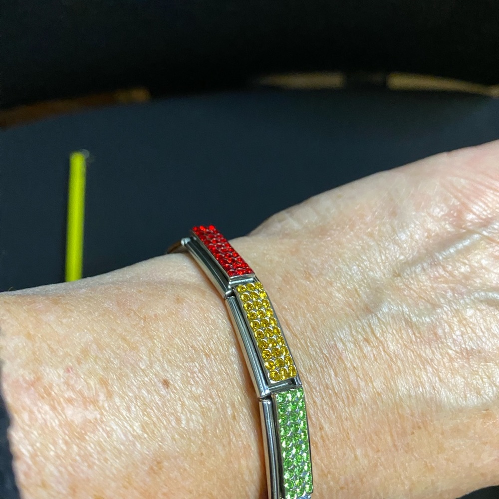 Pride Rainbow Italian Charm Bracelet (6) Rhinestones Stainless Steel w/x links. - Picture 9 of 10